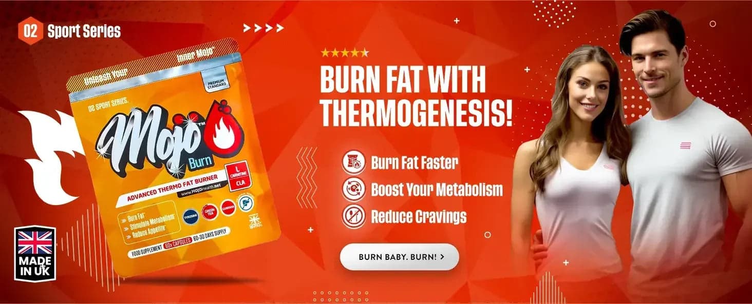 Mojo Burn advanced thermo vetverbrander — verbrand vet met thermogenese: verbrand vet sneller, boost je metabolisme, verminder hongergevoel. Burn baby, burn!