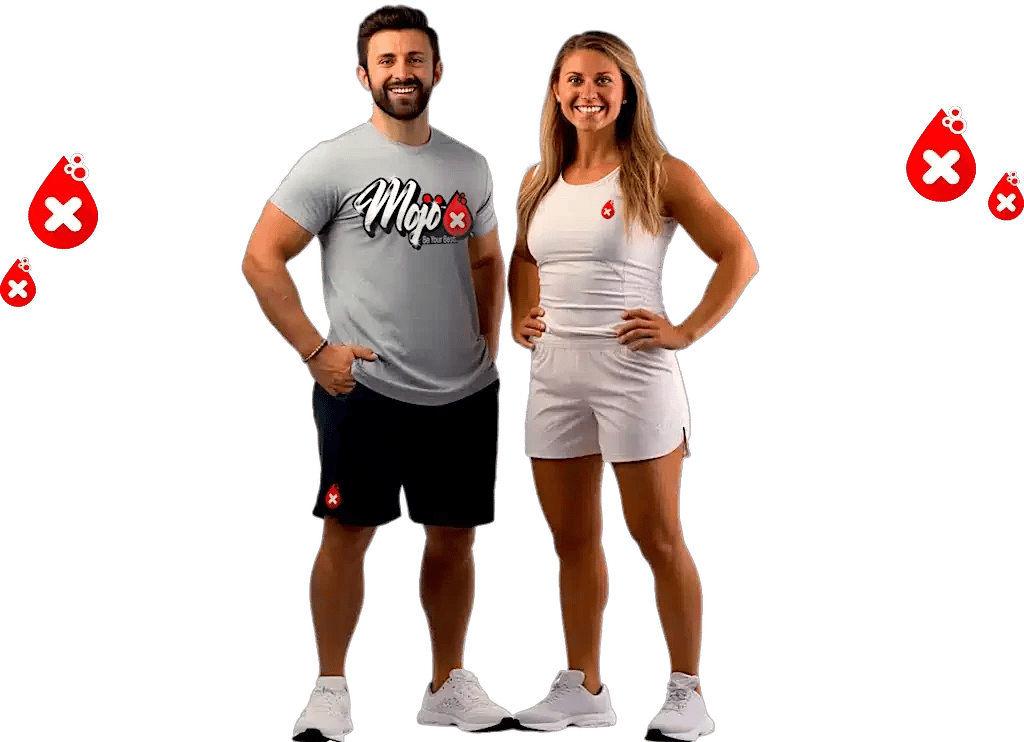Fit stel in Mojo t-shirt en sportkleding